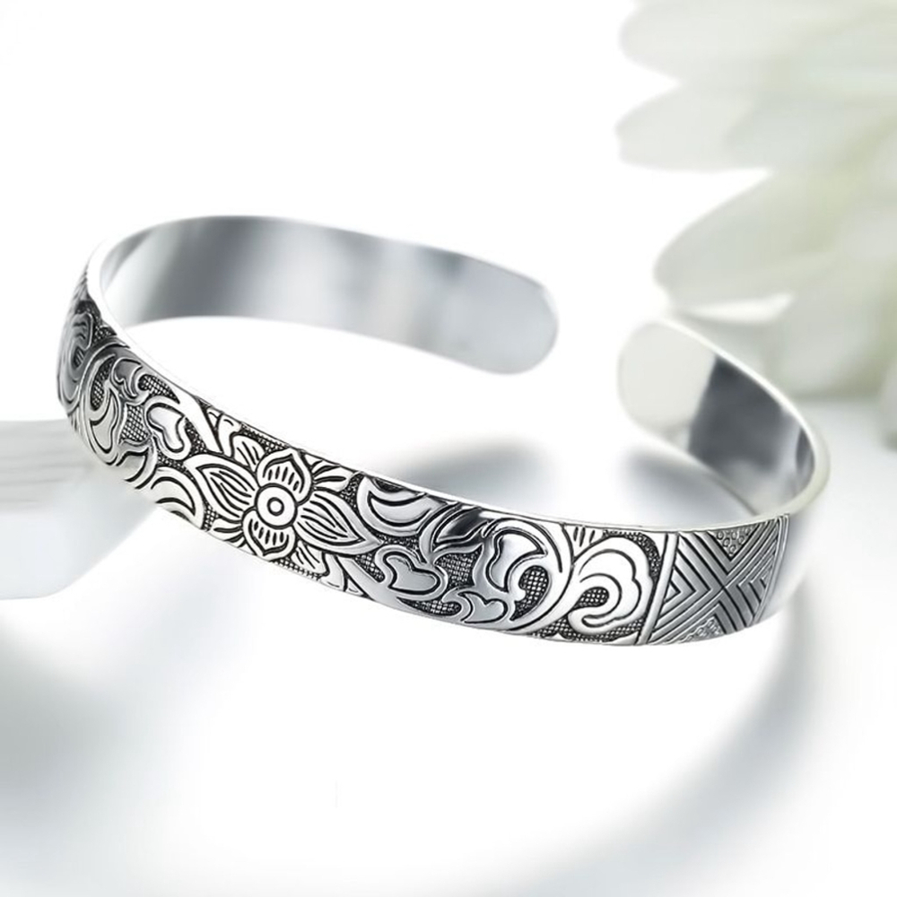 Lotus 999 Pure‎ Silver Cuff Bracelet, 60mm Adjustable
